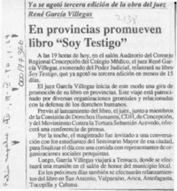 En provincias promueven libro "Soy testigo"  [artículo].
