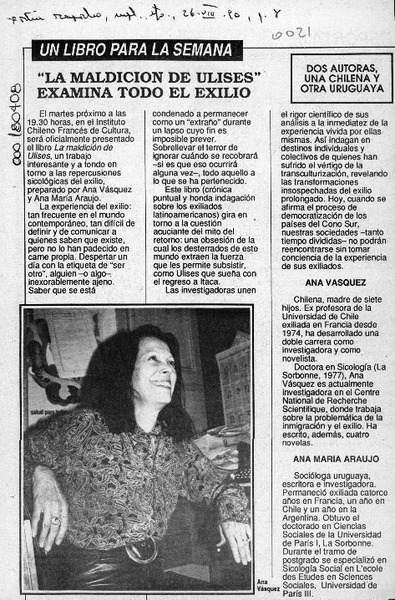 "La Maldición de Ulises" examina todo el exilio  [artículo].