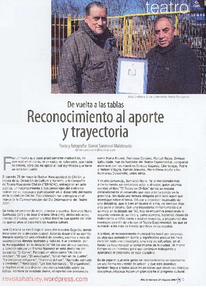 Reconocimiento al aporte y trayectoria
