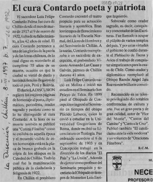 El cura Contardo poeta y patriota