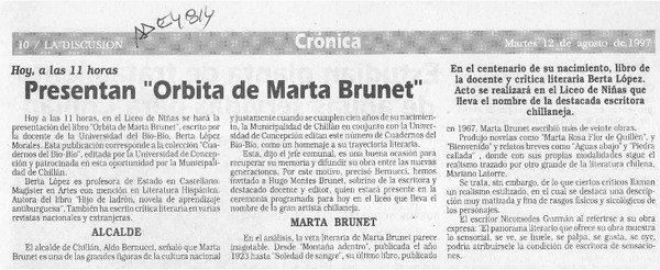 Presentan "Orbita de Marta Brunet"