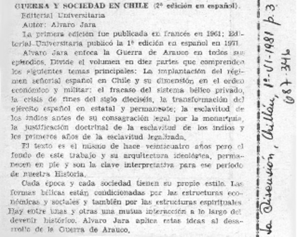 Guerra y sociedad en Chile.