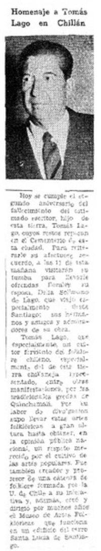 Homenaje a Tomás Lago en Chillán.