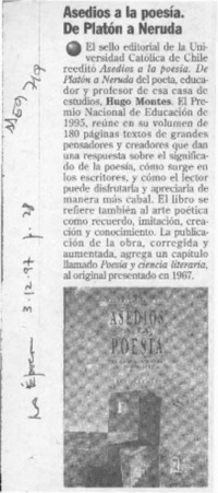 Asedios a la poesía. De Platón a Neruda  [artículo].