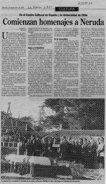 Comienzan homenajes a Neruda  [artículo].