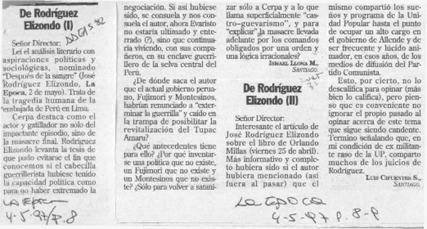 De Rodríguez Elizondo  [artículo] Ismael Llona M. [y] Luis Cifuentes S.