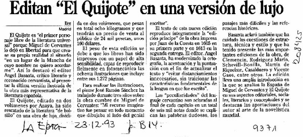 Editan "El Quijote" en una versión de lujo  [artículo].