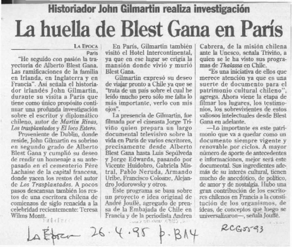 La huella de Blest Gana en París  [artículo].