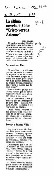 La Ultima novela de Cela, "Cristo versus Arizona"  [artículo].
