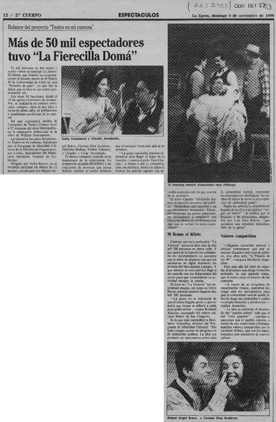 Más de 50 mil espectadores tuvo "La fierecilla domá"  [artículo].