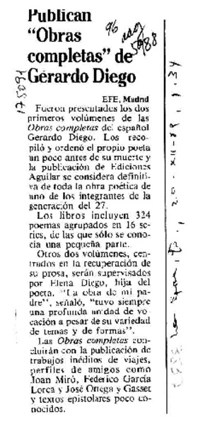 Publican "Obras completas" de Gerardo Diego  [artículo].