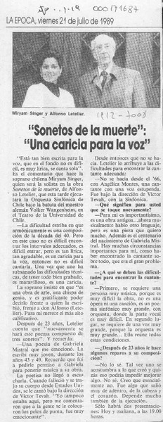 "Sonetos de la muerte", "Una caricia para la voz"  [artículo].