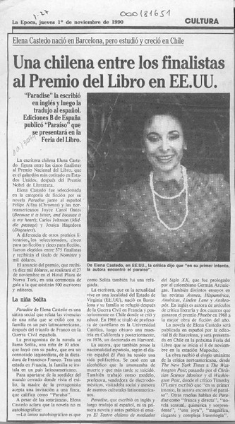 Una Chilena entre los finalistas al Premio del Libro en EE. UU.  [artículo].