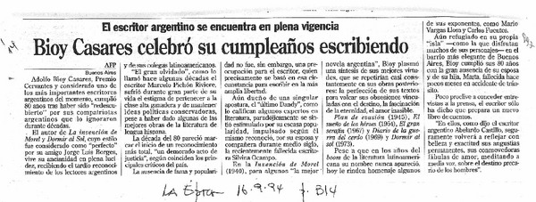 Bioy Casares celebró su cumpleaños escribiendo.