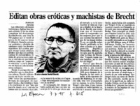 Editan obras eróticas y machistas de Brecht.