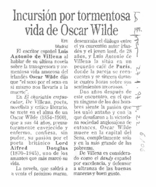 Incursión por tormentosa vida Oscar Wilde.