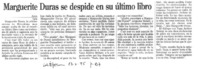 Marguerite Duras se despide en su último libro.