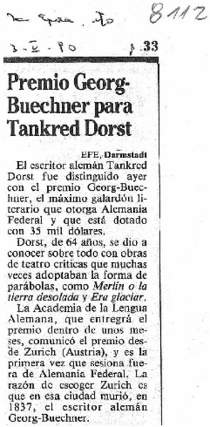 Premio Georg-Buechner para Tankred Dorst.