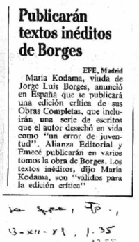 Publicarán textos inéditos de Borges