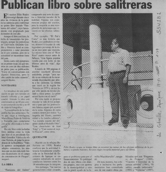 Publican libro sobre salitreras  [artículo]
