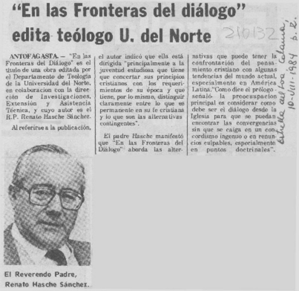 "En las fronteras del diálogo" edita teólogo U. del Norte