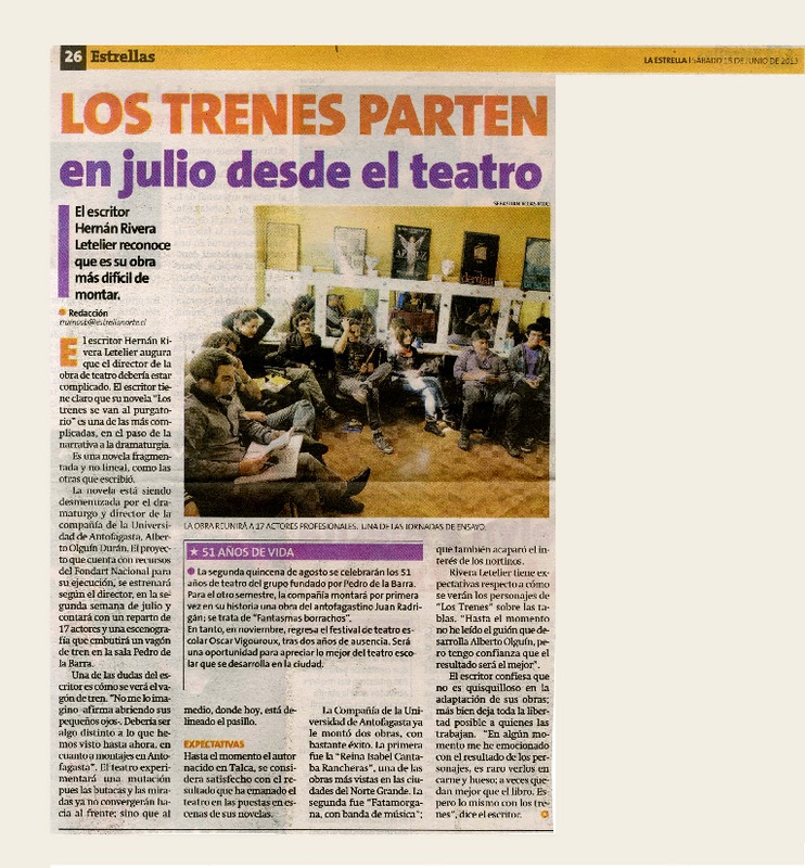 Los trenes parten en julio desde el teatro.  [artículo]