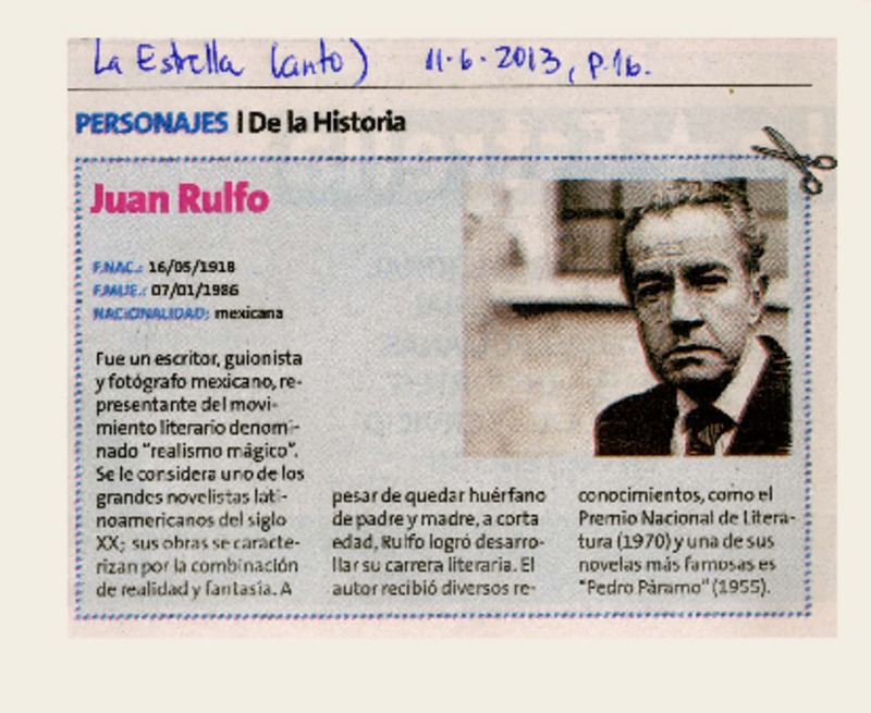 Personajes de la historia : Juan Rulfo. [artículo]