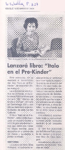 Lanzará libro: "Italo en el Pre-Kinder"