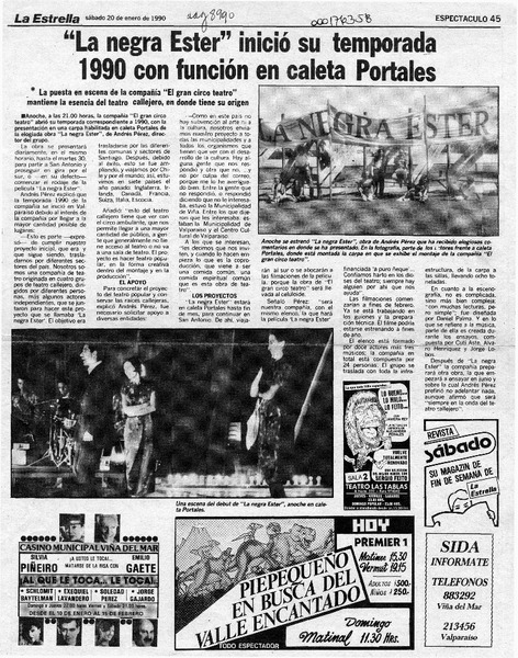 "La Negra Ester" inició su temporada 1990 con función en caleta Portales  [artículo].