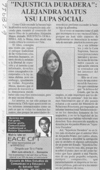 "Injusticia duradera", Alejandra Matus y su lupa social  [artículo]