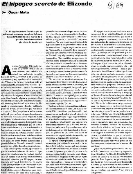 El hipogeo secreto de Elizondo