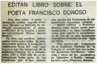 Editán libro sobre el poeta Francisco Donoso.