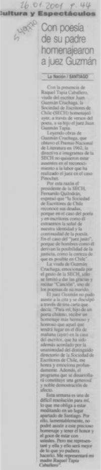 Con poesía de su padre homenajearon a juez Guzmán