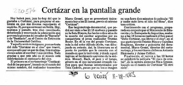Cortázar en la pantalla grande  [artículo].