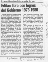 Editan libro con logros del gobierno 1973-1986  [artículo].