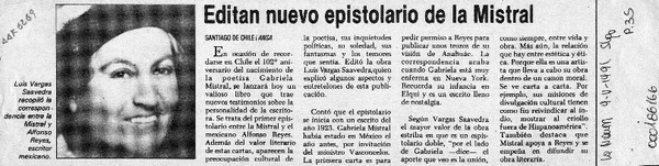 Editan nuevo epistolario de la Mistral  [artículo].