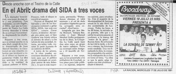 En el Abril, drama del SIDA a tres voces  [artículo].