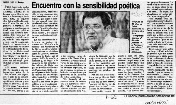 Encuentro con la sensiblidad poética  [artículo] Gabriel Castillo.