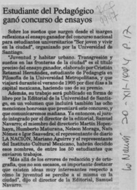 Estudiante del Pedagógico ganó concurso de ensayos  [artículo].