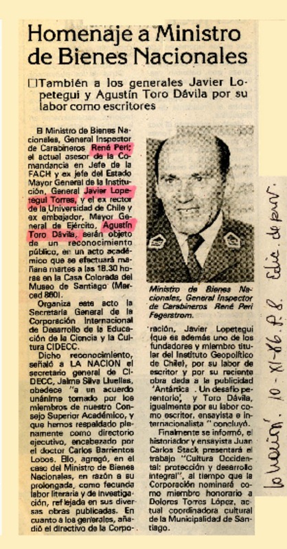 Homenaje a Ministro de Bienes Nacionales  [artículo].