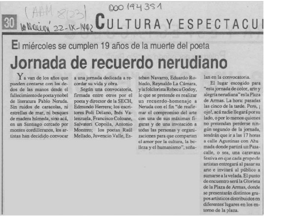 Jornada de recuerdo nerudiano  [artículo]