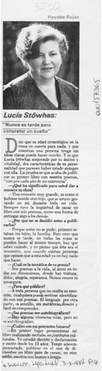 Lucía Stöwhas, "Nunca es tarde para concretar un sueño"  [artículo] H. Rojas.