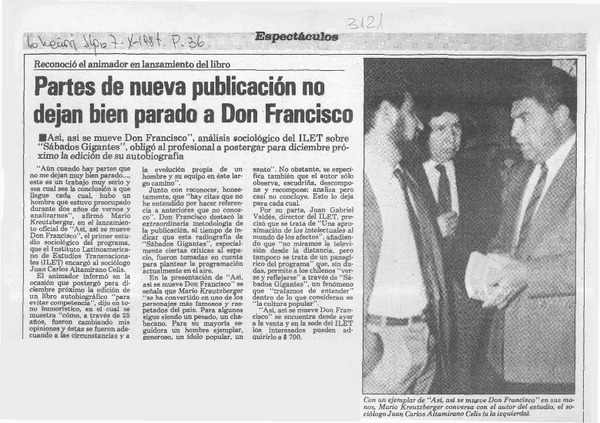 Partes de nueva publicación no dejan bien parado a Don Francisco  [artículo].