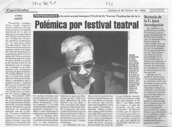 Polémica por festival teatral  [artículo].