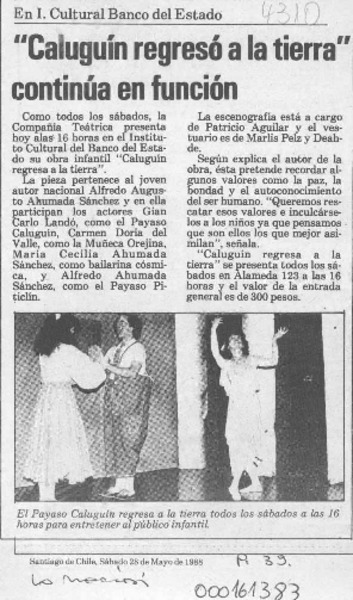 "Caluguín regresa a la tierra" continúa en función  [artículo].