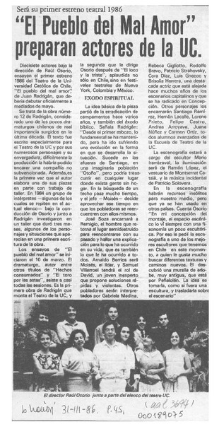 "El Pueblo del mal amor" preparan actores de la UC  [artículo].