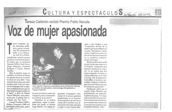 Voz de mujer apasionada  [artículo].