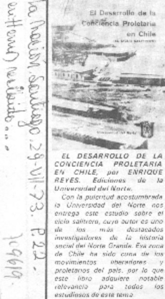 El Desarrollo de la conciencia proletaria en Chile.