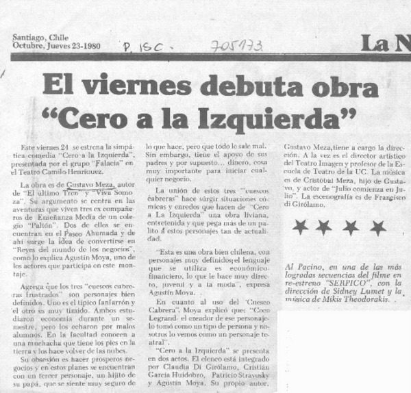 El Viernes debuta obra "cero a la izquierda".