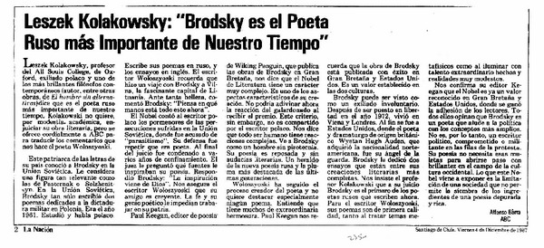Leszek Kolakowsky: "Brodsky es el poeta ruso más importante de nuestro tiempo"